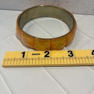 Vintage Gold Tone Orange Faceted Resin Tile Bangle Bracelet